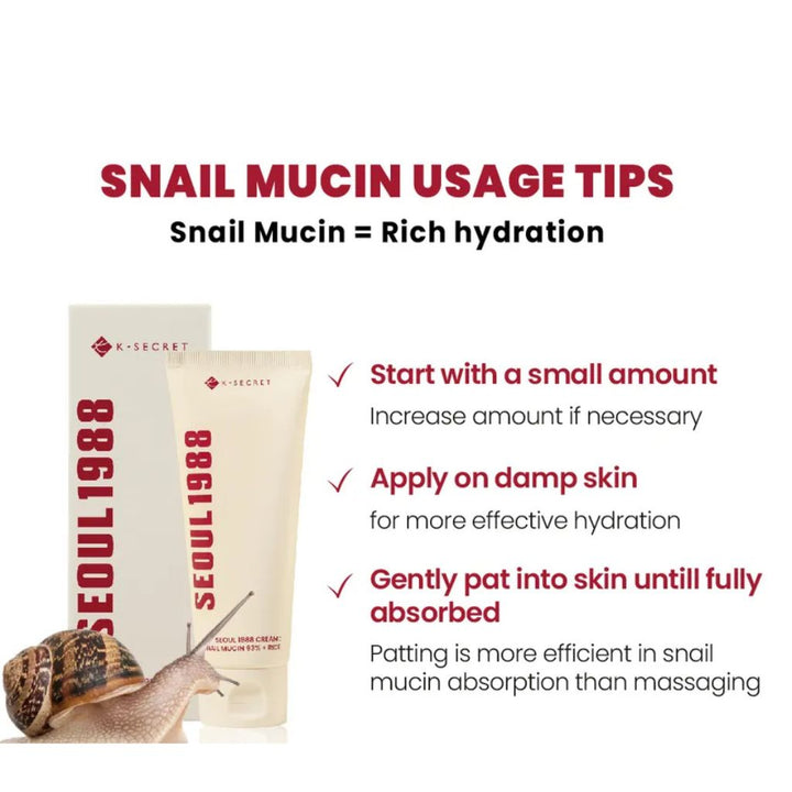 KSECRET - SEOUL 1988 Cream: Snail Mucin 93 Percent + Rice 50ml