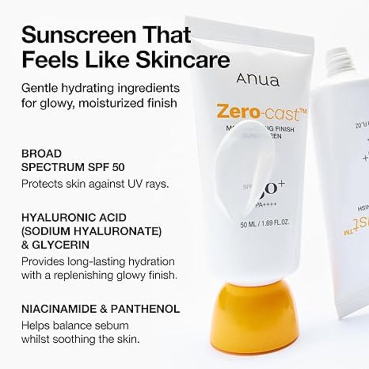 Anua Zero-Cast Moisturizing Finish Sunscreen SPF50+ PA++++ 50ml