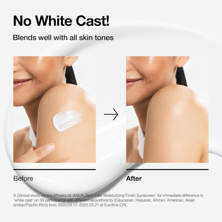 Anua Zero-Cast Moisturizing Finish Sunscreen SPF50+ PA++++ 50ml