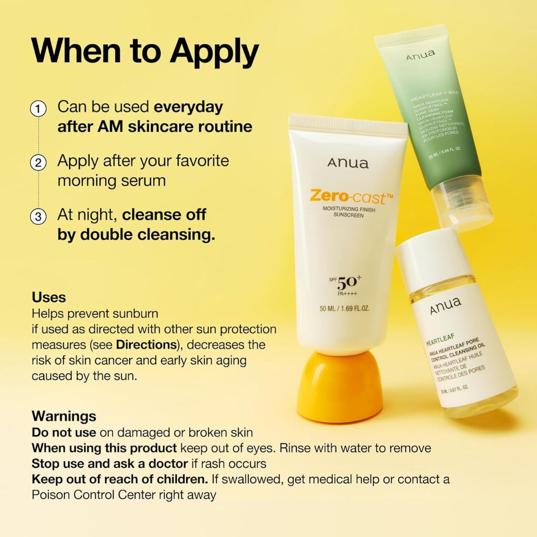 Anua Zero-Cast Moisturizing Finish Sunscreen SPF50+ PA++++ 50ml