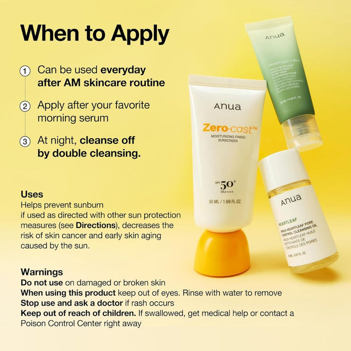 Anua Zero-Cast Moisturizing Finish Sunscreen SPF50+ PA++++ 50ml