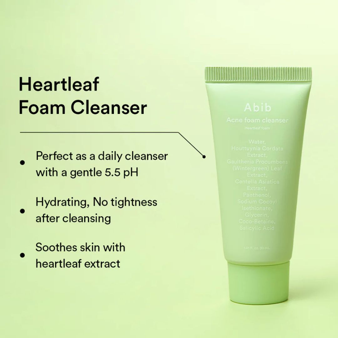Abib Heartleaf Calming Trial Kit (Foam 30ml + Toner 30ml + Serum 15ml + Cream 20ml)