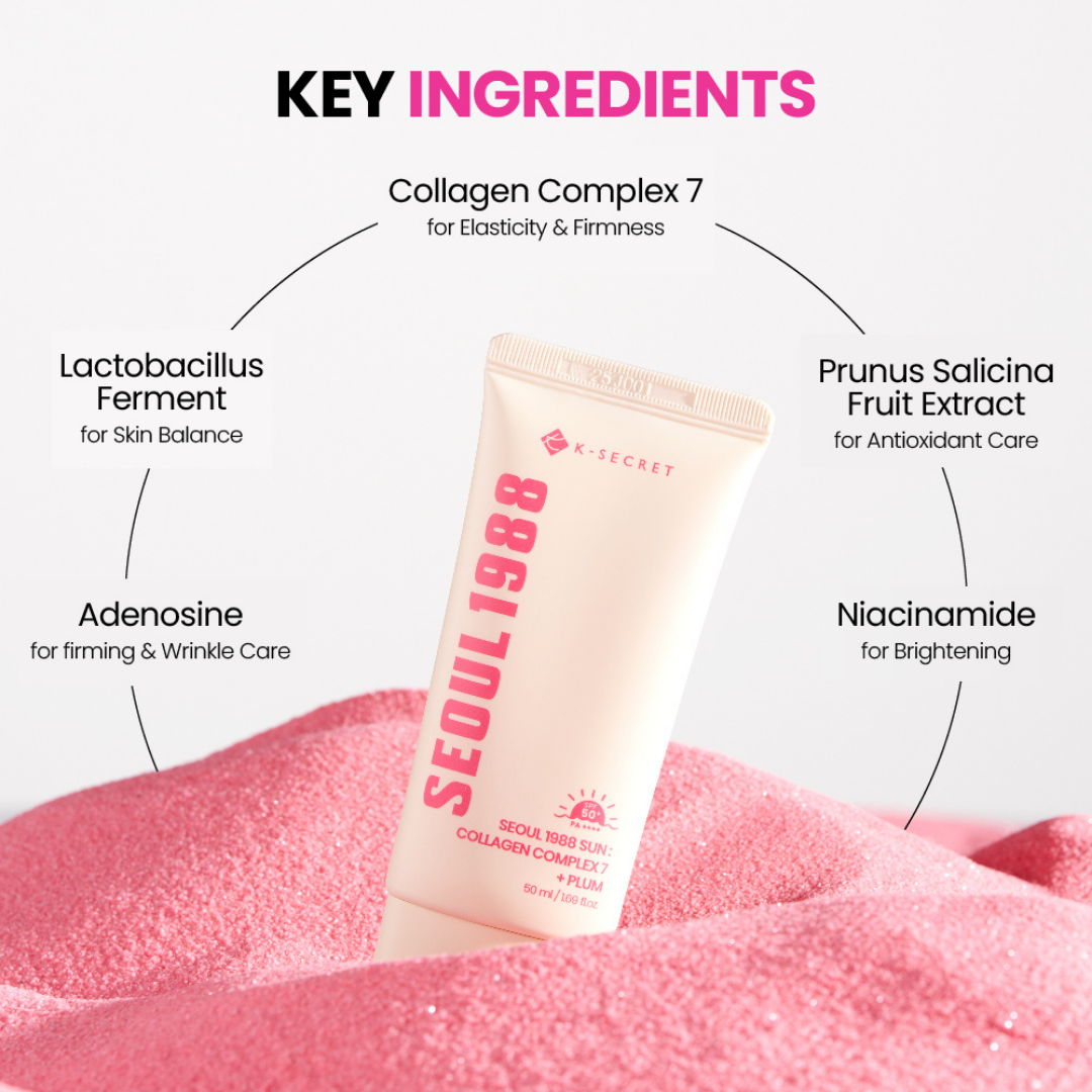 K-SECRET SEOUL 1988 Sun Collagen Complex 7 + Plum SPF50+ PA++++ 50ml