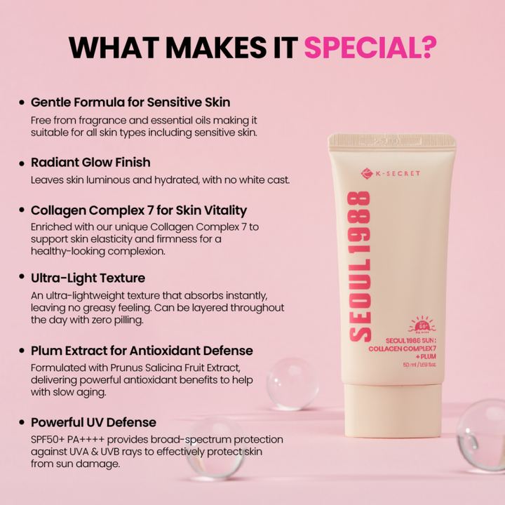 K-SECRET SEOUL 1988 Sun Collagen Complex 7 + Plum SPF50+ PA++++ 50ml